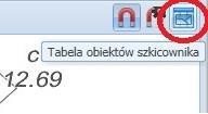 Aby wykonać Eksport/Import warstw Szkicownika LMN należy kliknąć ikonkę Tabela obiektów