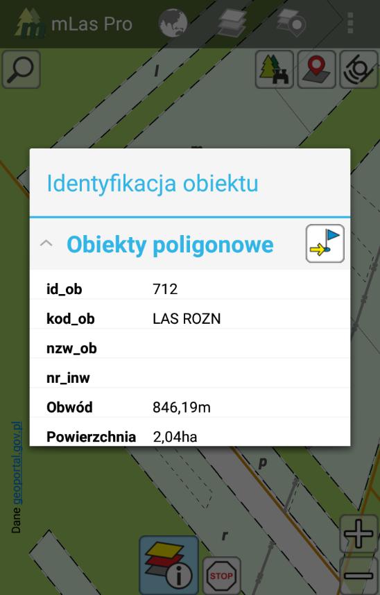 UWAGA NARZĘDZIE IDENTYFIKACJA OBIEKTU WYSZUKUJE TYLKO OBIEKTY W WIDOCZNYCH WARSTWACH MAPY. Prowadź do punktu.