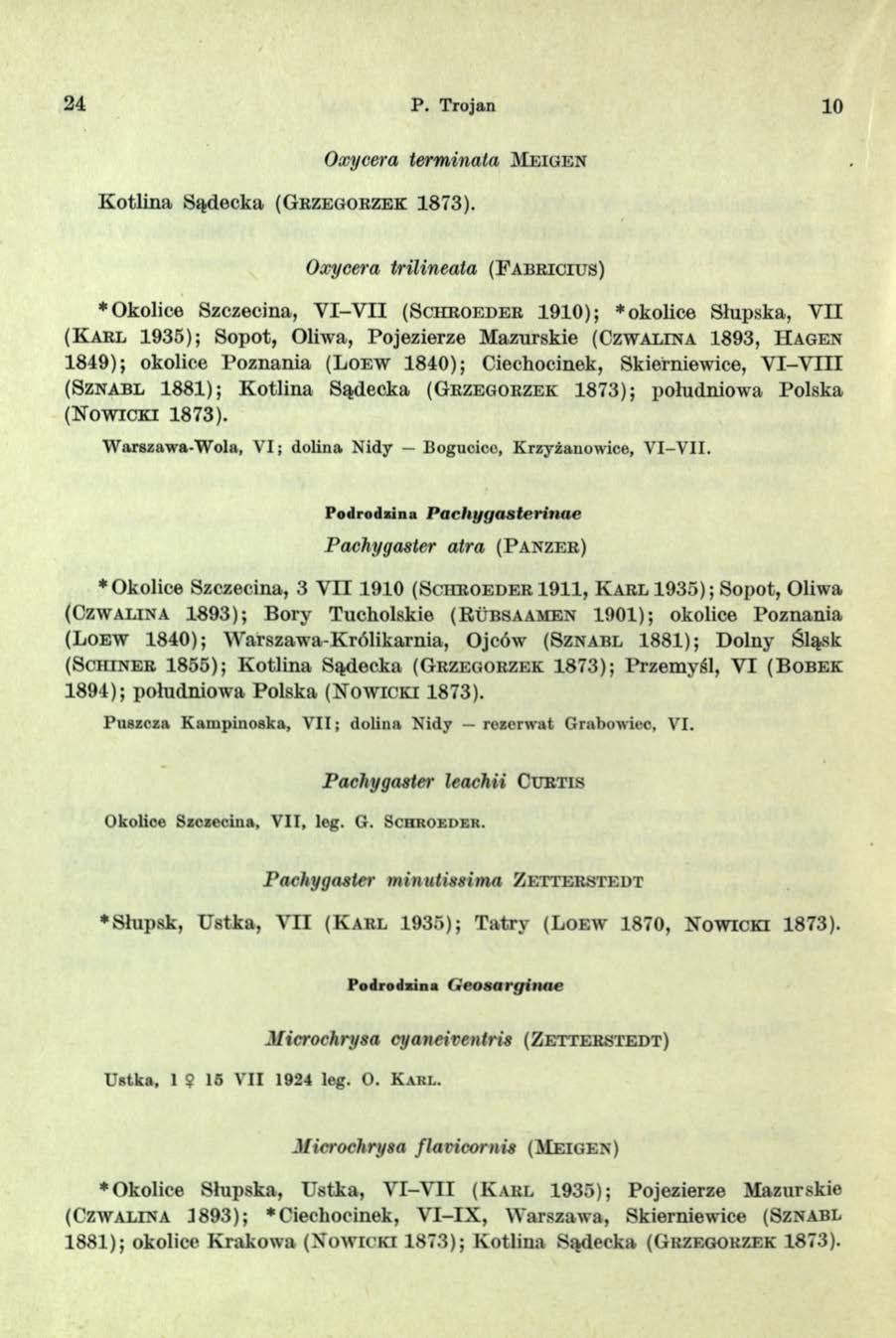 24 P. Trojan 10 Oxycera terminala M e ig e n Kotlina Sądecka ( G r z e g o r z e k 1873).