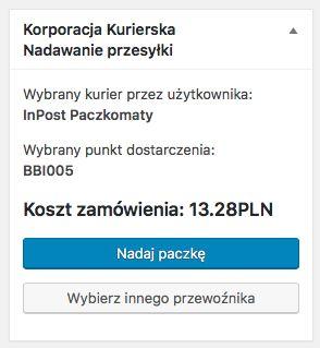 Jeśli kurier nam nie odpowiada albo nie jest dostępny ten wybrany przez użytkownika to mamy możliwość jego zmiany. Wtedy zostaną załadowane odpowiednie pola dla danego kuriera.