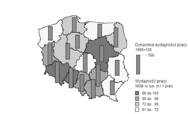 Struktura przestrzenna i działowa przemysłu Polski... 115 Ryc. 6. Wydajność pracy w 2007 r.