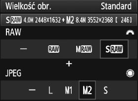 Ustawianie jakości rejestracji obrazów Ustawienie wielkości obrazu na ekranie menu Wybierz pozycję [Wielkość obr.]. 1 Na karcie [2] wybierz pozycję [Wielkość obr.], a następnie naciśnij przycisk <0>.