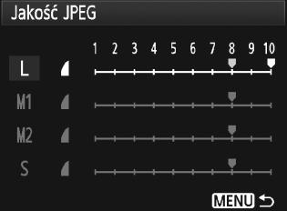 Ustawianie jakości rejestracji obrazów 3 Ustawienie jakości JPEG (współczynnik kompresji) Dla każdej wielkości obrazu 3/4/5/6 można ustawić inną jakość rejestracji (współczynnik kompresji).