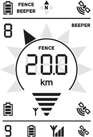 Wyświetlacz 1. Wskaźnik precyzji pozycji GPS w odbiorniku (przenośne urządzenie) 2. Wskaźnik precyzji pozycji GPS w nadajniku (obroża) 3. Wskaźnik precyzji pozycji GPS w kolejnym nadajniku 4.