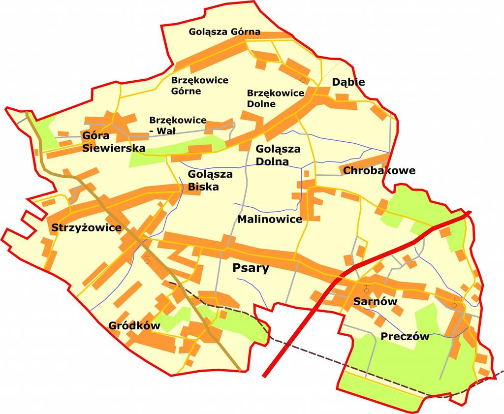 I. CHARAKTERYSTYKA MIEJSCOWOŚCI Goląsza Górna leży w centralnej części województwa śląskiego, w powiecie będzińskim, w gminie Psary.