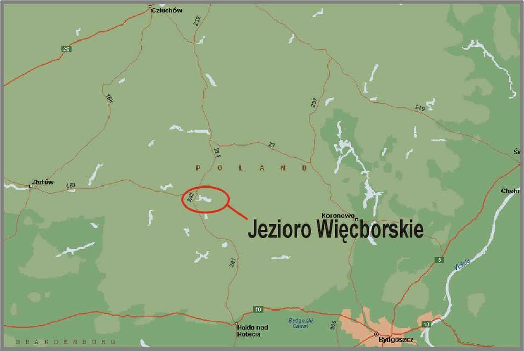 5 1. CHARAKTERYSTYKA GEOGRAFICZNA ZLEWNI JEZIORA WIĘCBORSKIEGO 1.1. PołoŜenie zlewni i pozycja w systemie hydrograficznym Jezioro Więcborskie połoŝone jest w centralnej części Pojezierza