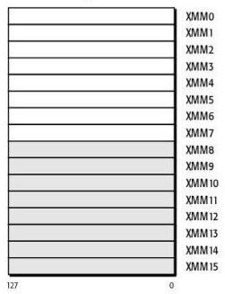 Rejestr XMM * Rejestry XMM zostały wprowadzone wraz z rozszerzeniem SSE w procesorach Pentium III (1999). * Są ponumerowane od XMM0 do XMM7, każdy po 128 bitów.