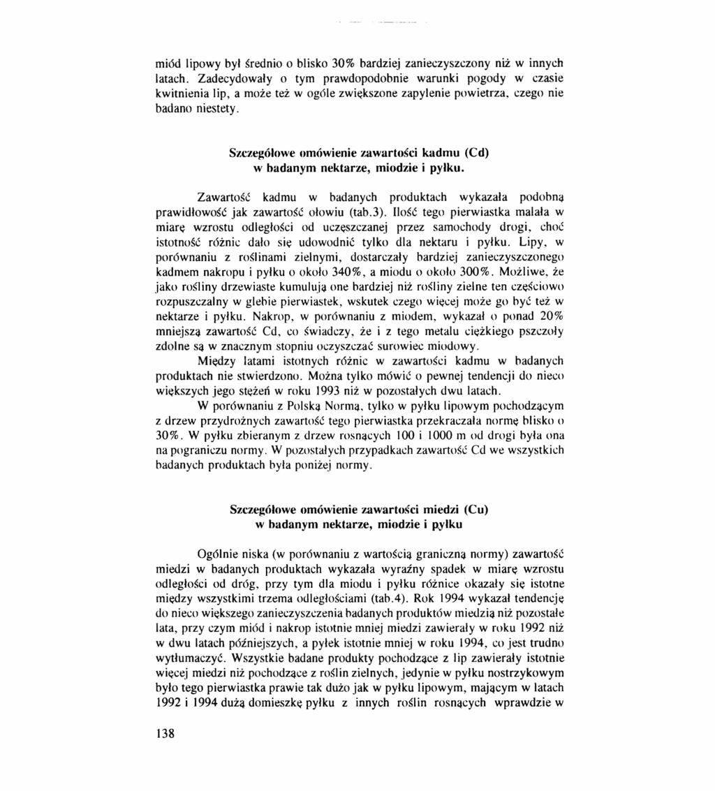 miód lipowy był średnio o blisko 30% bardziej zanieczyszczony niż w innych latach.