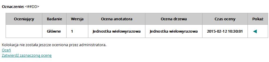 Warsztaty Przegląd ocenionych kolokacji Ocena jednostki