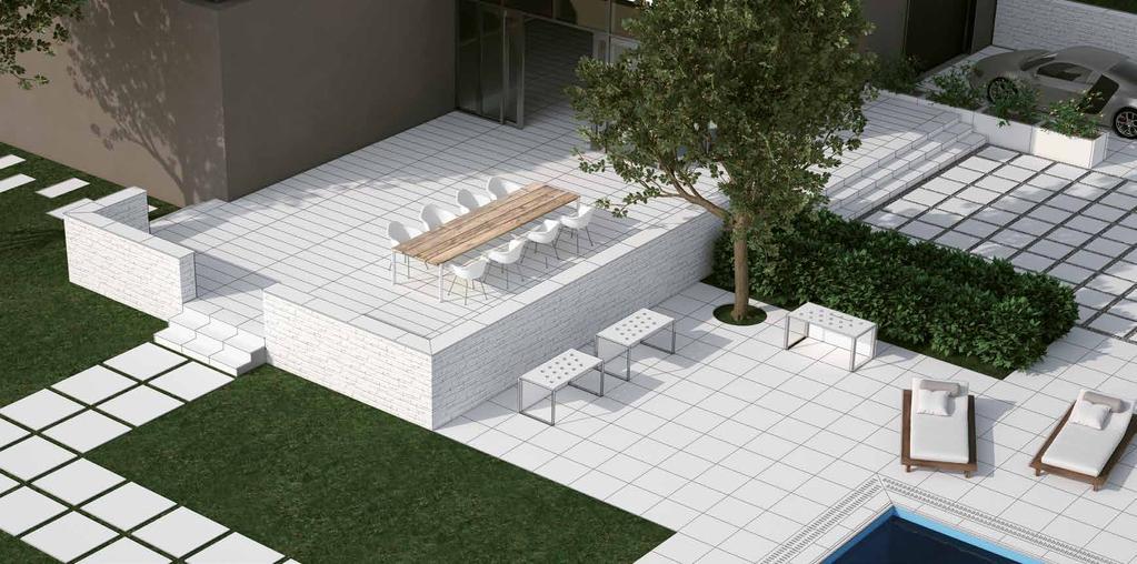DOSTOSOWANE DO TWOICH POTRZEB, WSZĘDZIE TARASY, CHODNIKI, OGRODY, PATIO, BASENY A także schody, ściany i podjazdy... produkty EVO_2/E z przestrzeni wokół domu wchodzą wprost do jego wnętrza.