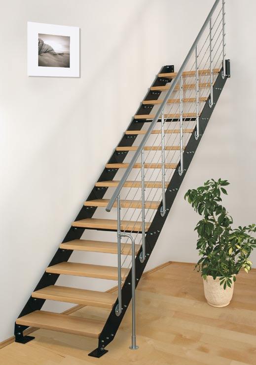 ATRIUM PROSTO TYPOWY KOMPLET ZAWIERA: 14 elementów konstrukcji, 14 stopni drewnianych lub metalowych, jednostronną balustradę.