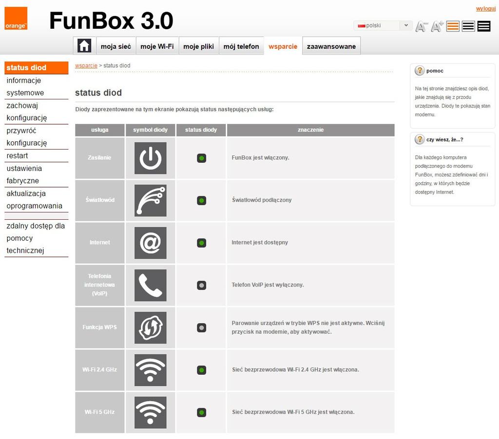 FunBox 3.0 udostępnia innym klientom Orange usługę Darmowe Orange WiFi. Oczywiście klient może ten dostęp wyłączyć.