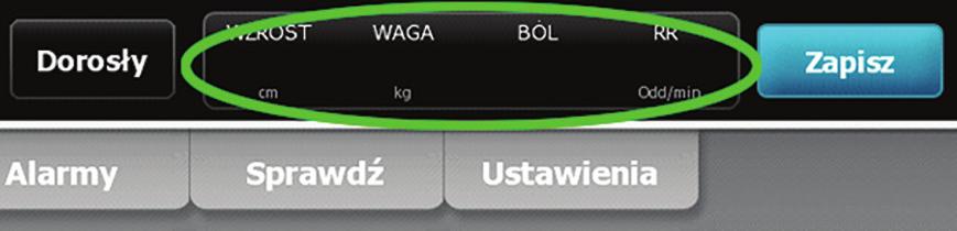 trend, SYS/DIA i MAP) obejmują wskaźnik widoku obok nazwy ramki