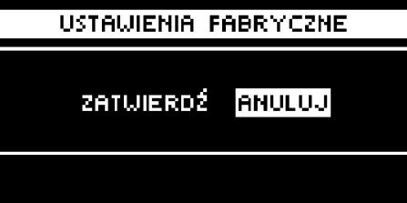 Załączając opcje ustawienia fabryczne traci się wszystkie własne nastawienia na rzecz ustawień zapisanych przez producenta. Od tego momentu można na nowo ustawiać własne parametry. IV.