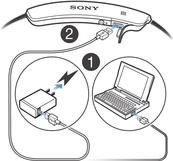 Podstawy Ładowanie baterii Przed pierwszym użyciem zestaw słuchawkowy Stereo Bluetooth Headset SBH80 wymaga ładowania przez około 2,5 godziny. Zalecane jest korzystanie z ładowarek firmy Sony.