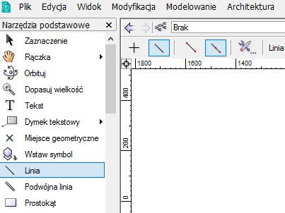 Tworzymy linie przerywaną symbolizującą przekrój ściany.