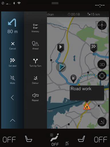 Zmienia widok mapy między 2D a 3D Resetuje mapę, by podążała za samochodem Punkt zainteresowania (POI 1 ) Informacje drogowe Pomniejszanie (widok rozszerzony) lub powiększanie (pełen ekran) widoku