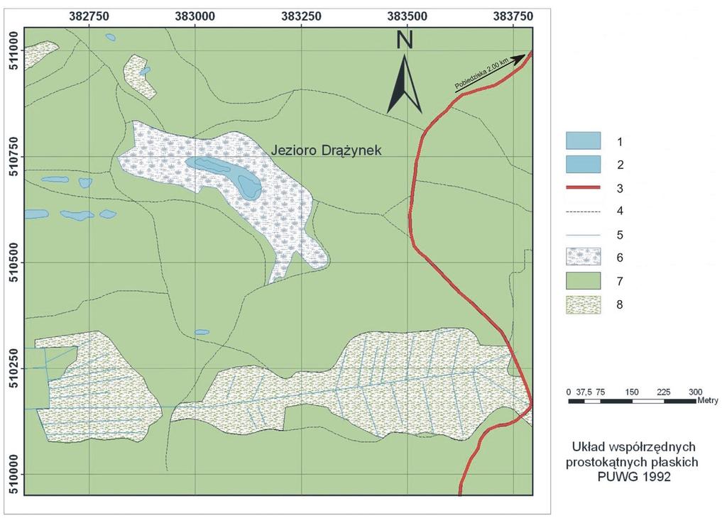 Paleoekologiczna przeszłość jeziora Drążynek na podstawie analizy szczątków makroskopowych... 63 Ryc. 1. Lokalizacja jeziora Drążynek.