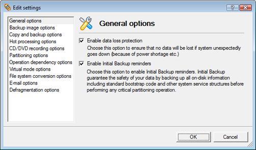 General Options Sekcja ta zawiera zestaw opcji ogólnych, które można użyd podczas dowolnej operacji wykonywanej przez program: Enable data loss protection.