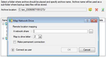 Mapuj dysk sieciowy aby umieścid na nim obraz kopii zapasowej: - Wywołaj okno dialogowe Map Network Drive, poprzez kliknięcie odpowiedniego przycisku; - Kliknij