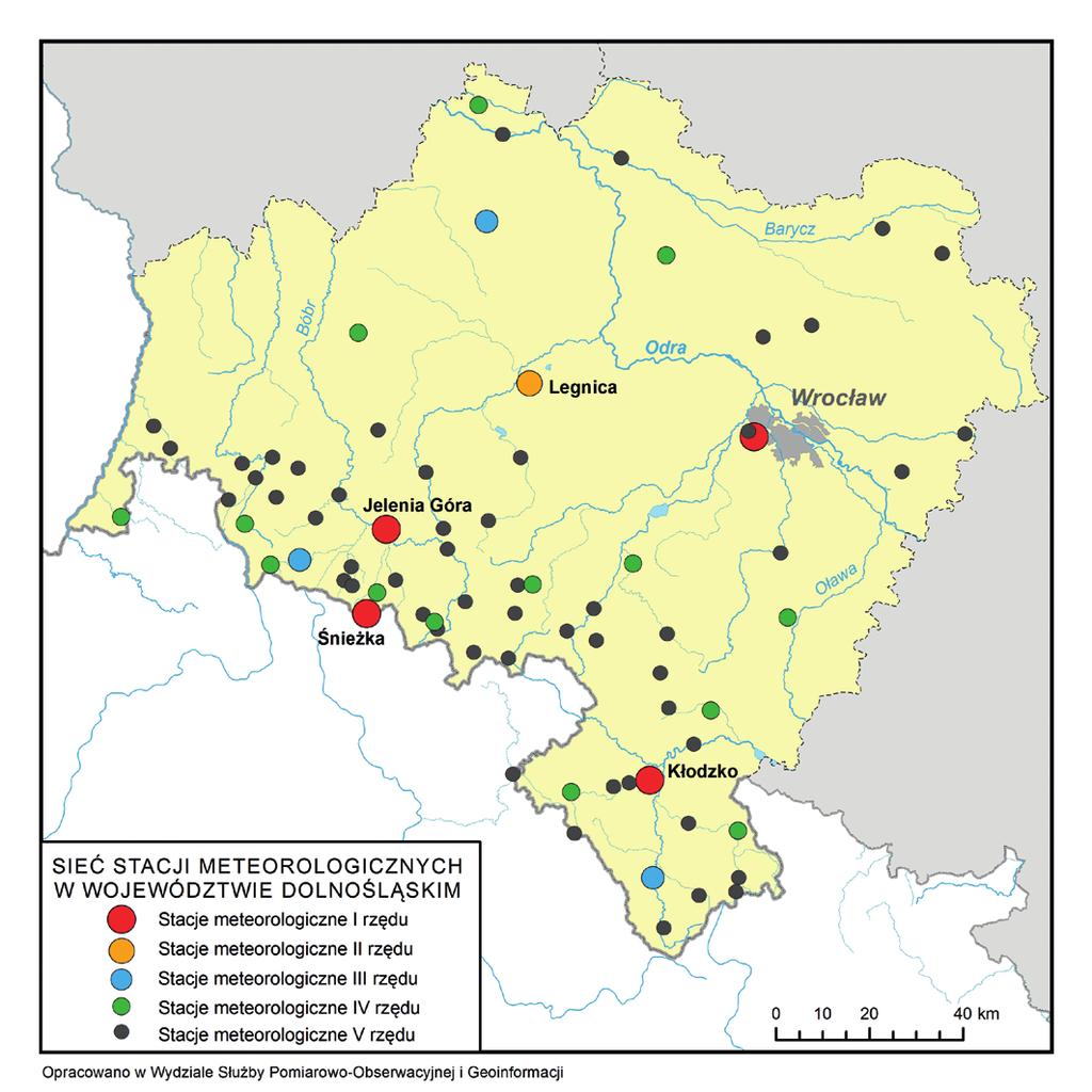 8. Mapy lokalizacji synoptycznych I i II rzędu, klimatologicznych, opadowych Stacje meteorologiczne w województwie dolnośląskim (stan na 30 czerwca 2015 r.