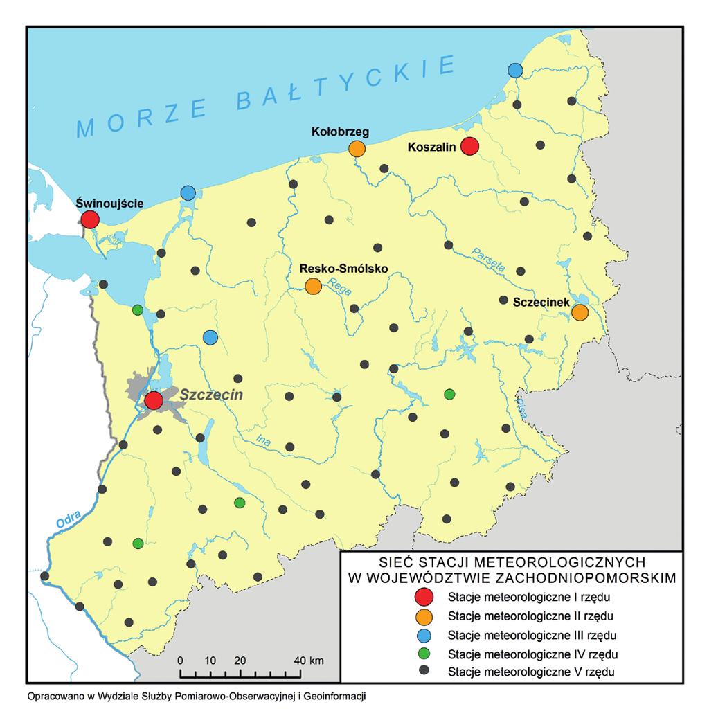 Stacje meteorologiczne w województwie zachodniopomorskim (stan na 30 czerwca 2015 r.