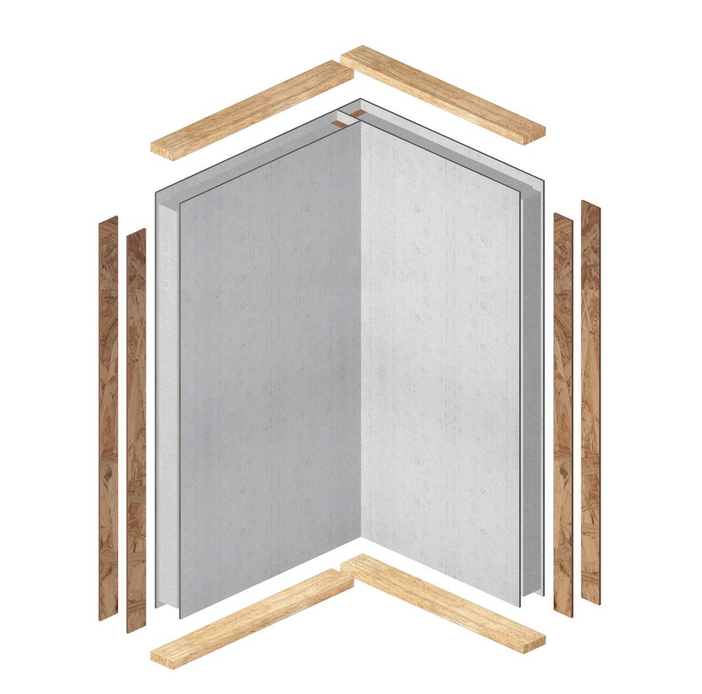 Połączena kątowe panel SIP MgO Green Połączene kątowe panel SIP MgO Green.A Połączene panel pod kątem 90 0 Wdok z góry Przekrój Obekt budowlany wykonany w systeme SIP posada strukturę monoltyczną.