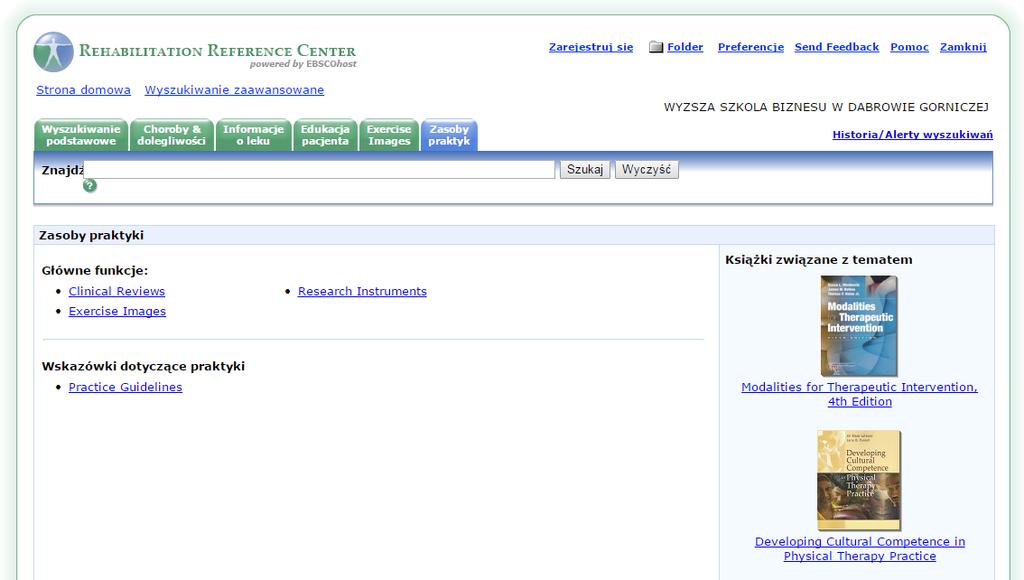 Zakładka Zasoby praktyk pozwala wyszukiwać informacje według konkretnych zasobów lub żądanych wskazówek.