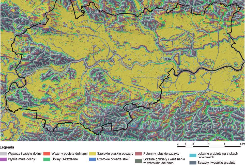 Ryc. 2.2. Mapa występowania poszczególnych form terenowych obszaru badań (wg klasyfikacji Weiss 26) Tabela 2.4.