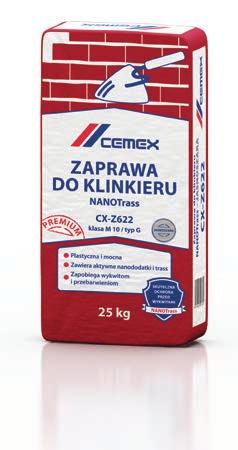 Zaprawa do klinkieru NANOTrass CX-Z 620-624 klasa M 10 Zastosowanie Zaprawa przeznaczona jest do murowania zarówno na pełną jak i na pustą spoinę ścian licowych (także w ścianach trójwarstwowych),