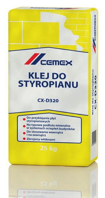 Klej do styropianu CX-D320 Zastosowanie Do przyklejania płyt styropianowych na typowych podłożach mineralnych w systemach ociepleń budynków.