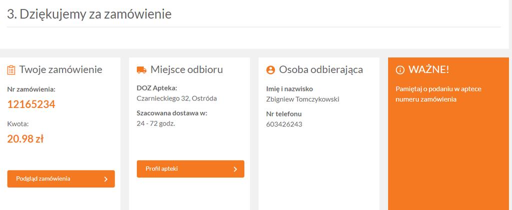 [14/37] Apteki internetowe Rysunek 29. Złożenie zamówienia w wybranej aptece W oknie Podziękowanie Rysunek 30.