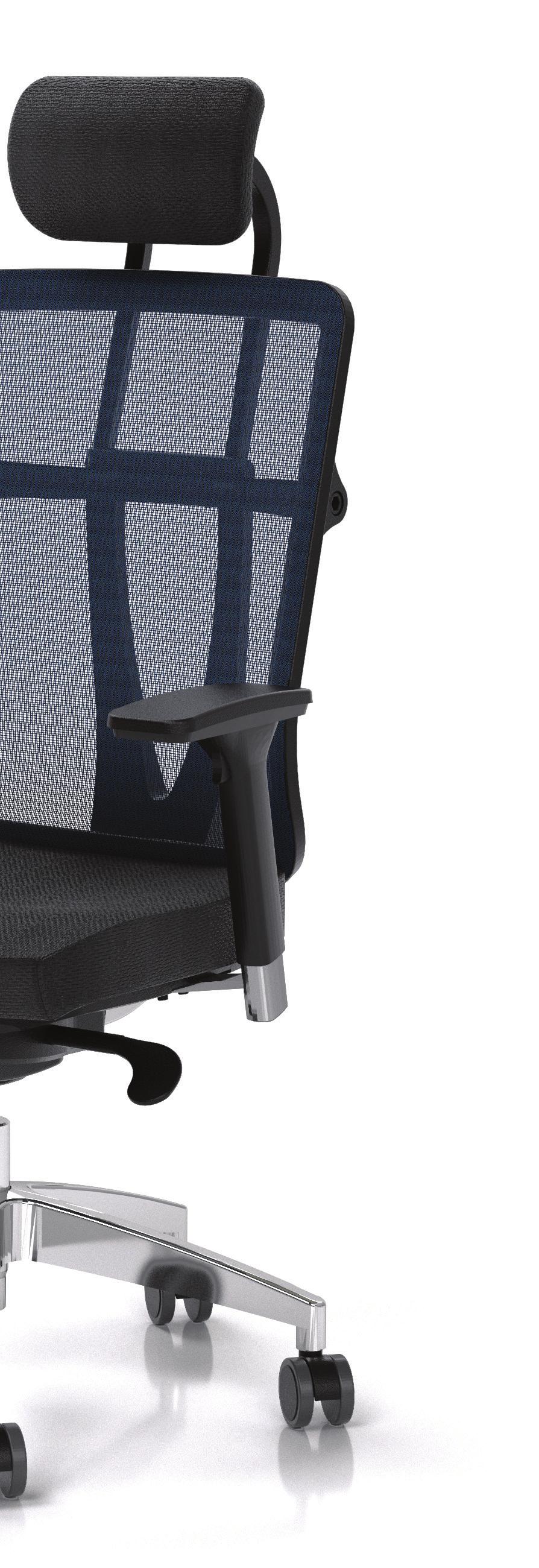 Regulowane siedzisko Prosta linia siedziska jest zakończona ergonomicznym zakrzywieniem, zapewniającym odpowiednie wsparcie kolan.