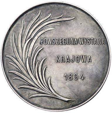 àzka palmowa i napis poziomy POWSZECHNA WYSTAWA KRAJOWA 1894, srebro 63 mm, 84.71 g II 400,- 863 *863.