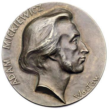 Wac aw, Rw: Poeta i dwie Muzy, napis w otoku TERAZ DUSZÑ IAM W MOI