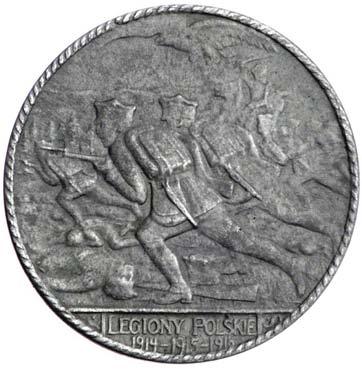 , Aw: Tarcza z god em Królestwa Polskiego i napis WARSZAWA 1916 ROKU, Rw: W wieƒcu d bowo-laurowym napis poziomy, u do u W. T. NUM (Warszawskie Towarzystwo Numizmatyczne), Strza k.