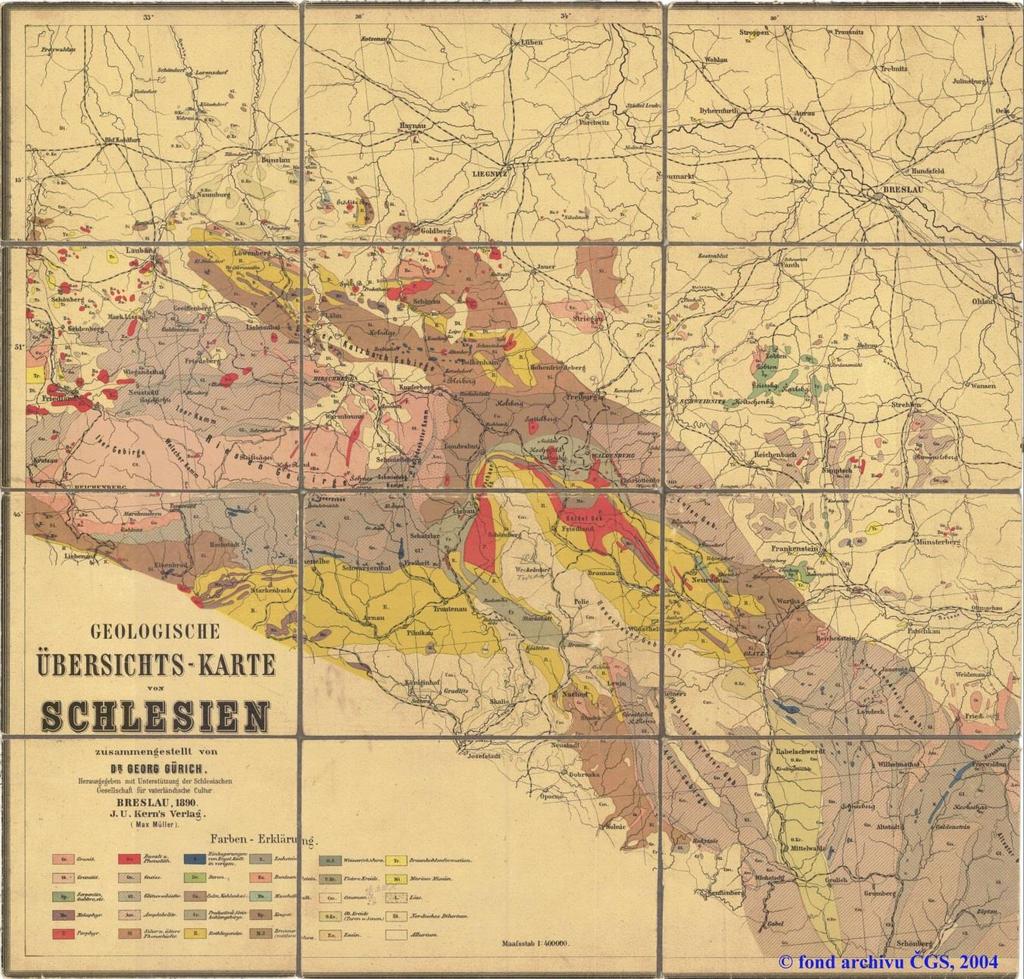 1890 Gabbro Georg Gürich 1859-1938 Übersichts-Karte von Schlesien, Georg Gürich.