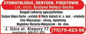 Nr 26, 1 lipca 2014 35 og³oszenia DROBNE ZIEZIULA Andrzej. Pulmonolog, internista. Wizyty domowe, EKG. Tel. 601-75-81-60. Gabinet: Teatralna 1, pok.110; wtorki, pi¹tki od 16.00-17.