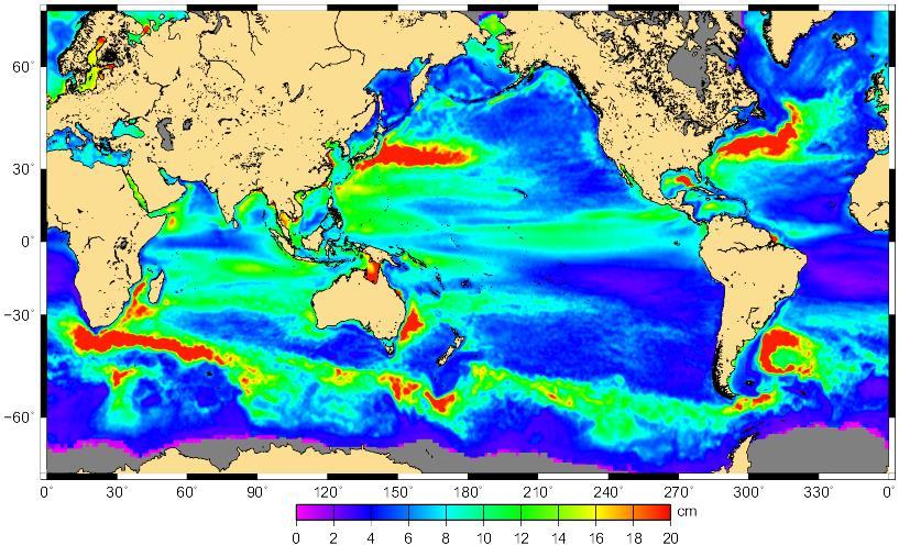 Topografia powierzchni oceanów, prądy Na wysokość powierzchni oceanu