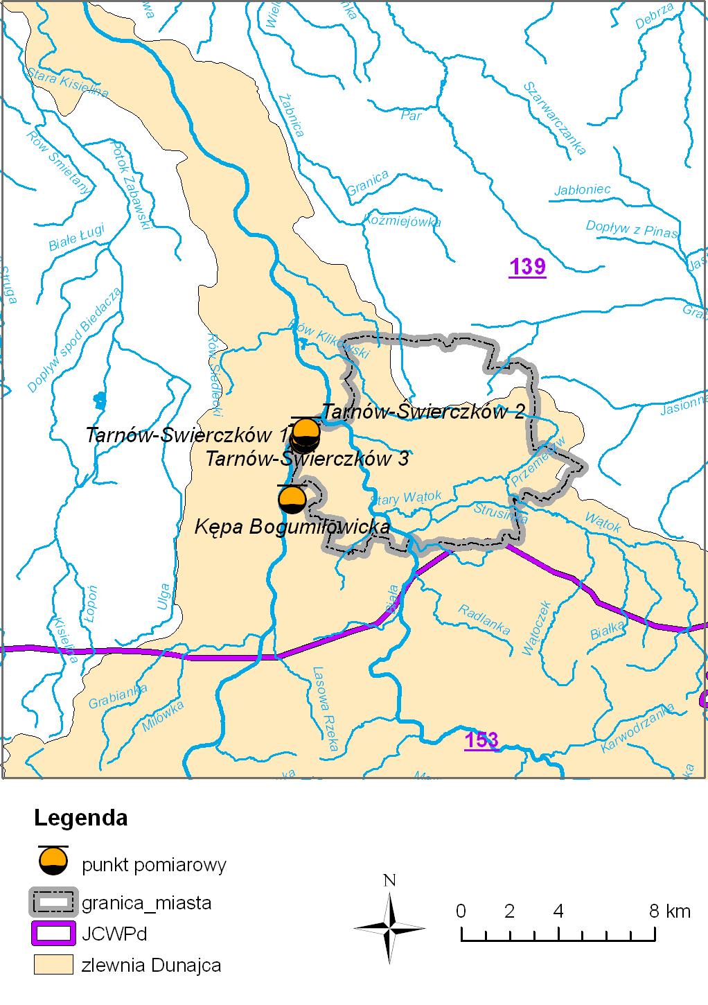 34 Informacja o stanie środowiska miasta Tarnów Mapa. Lokalizacja punktów pomiarowych wód podziemnych w 20