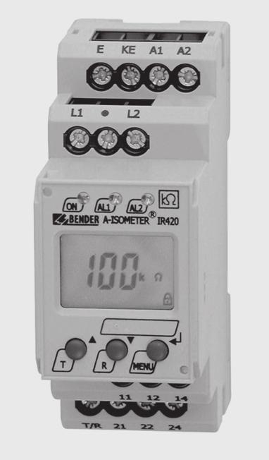 IR420-D6 Przekaźnik kontroli izolacji off-line dla odbiorów AC, DC i 3(N)AC w niskonapęciowych sieciach TN, TT i IT Opis urządzenia Przekaźnik IR420-D6 monitoruje rezystancję izolacji odbiorów