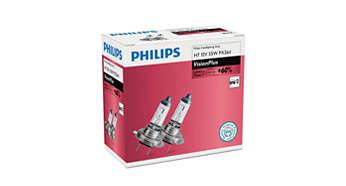 Philips VisionPlus emitują o 60% więcej światła, dzięki czemu kierowca widzi dalej, co pozwala zwiększyć