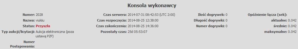 5. Ogólny opis Konsoli Wykonawcy Konsola Wykonawcy składa się zasadniczo z 4 elementów: a) Ogólnych informacji dotyczących aukcji/licytacji; b) Panelu do składania ofert; c) Okna czatu; d) Historii