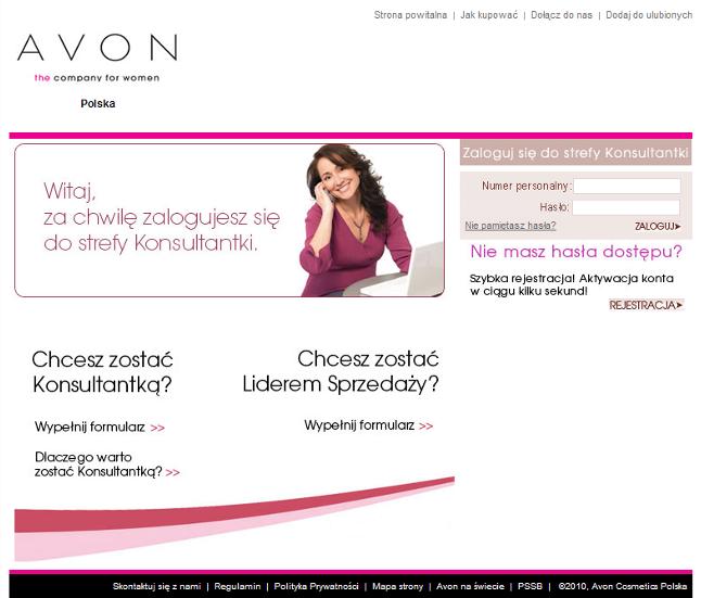 Avon i kliknij link logowania.