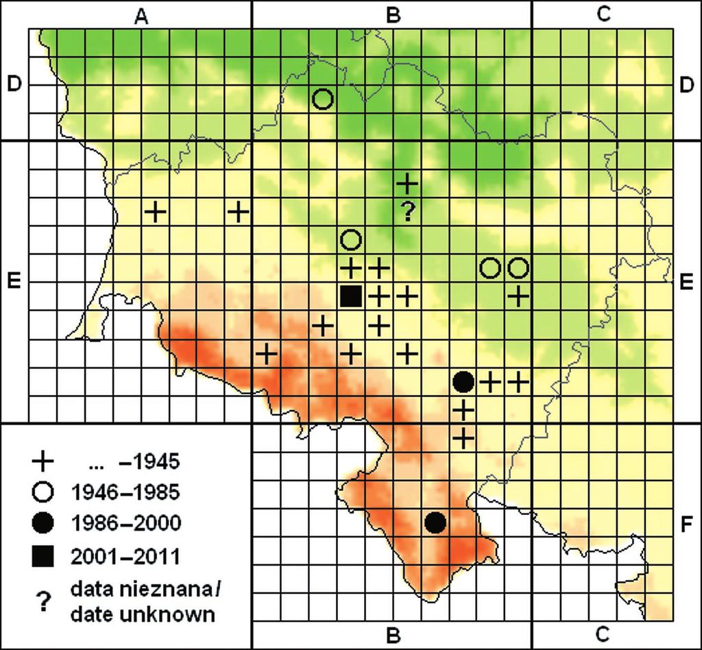 176 Anna-Faltyn,-Pawe³-Jarzembowski,-Jaros³aw-Proæków 176 Ryc. 1. Rozmieszczenie Lappula squarrosa (Reutz.) Dumort. na Dolnym Œl¹sku Fig. 1. Distribution of Lappula squarrosa (Reutz.) Dumort. in Lower Silesia [BE64] (Schube 1903); Ksi¹ k.