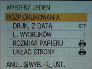 Drukowanie (ciąg dalszy) Wyświetlanie na ekranie telewizora Wprowadzanie ustawień drukowania w aparacie (Ustawienia wprowadzić przed wyborem funkcji [ROZP.