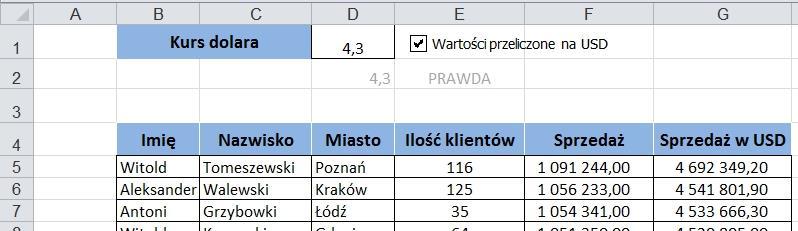 2. Wstawić w Arkusz 1 Pole wyboru i w miejscu tekstu zmienić tekst na "Wartości przeliczone na USD". 3. Zaznaczyć Pole wyboru i wybrać polecenie menu kontekstowego Formatuj formant.