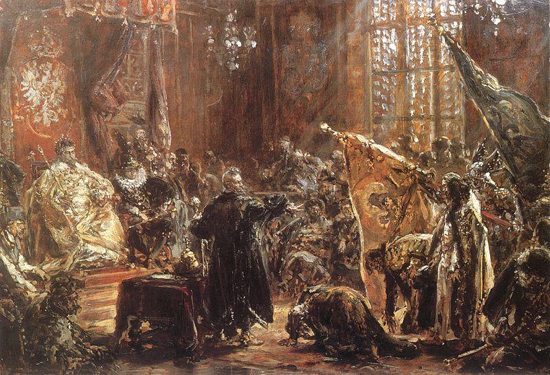 Hołd Ruski Carowie Szujscy przed Zygmuntem III Wazą Obraz Jana Matejki Tron moskiewski zamierzał zająć Zygmunt III Waza.