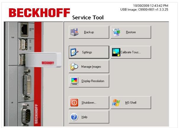 2. na urządzeniach z Windows Embedded Standard Na urządzeniach z pełnym Windowsem ustawienia fabryczne przywracane są za pomocą bootowalnego pendrive'a Beckhoff Service Tool.