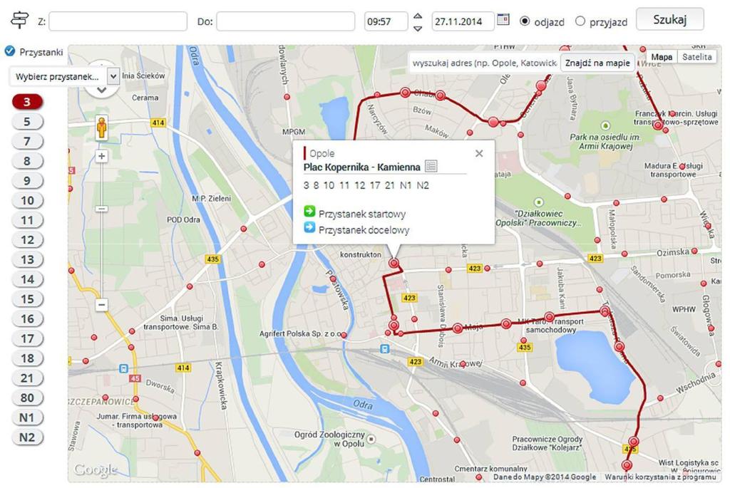 80 Rysunek 13. Przykład systemu informacji pasażerskiej. Źródło: http://www.mzkopole.pl/rozklady/mapa.html.